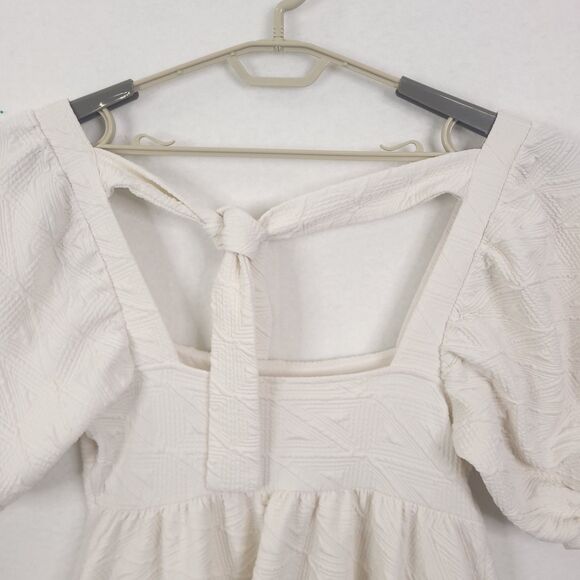 Free People Violet  Mini Dress White M Puff Sleeve Textured Back Tie babydoll - Picture 9 of 15